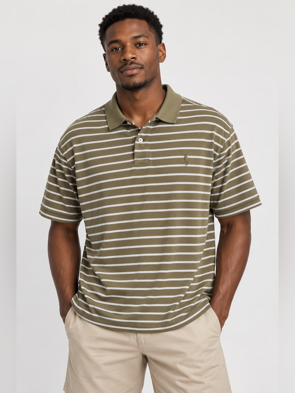 Polo by Ralph Lauren Men’s XL Pima Cotton Striped Polo Shirt Olive Green White
